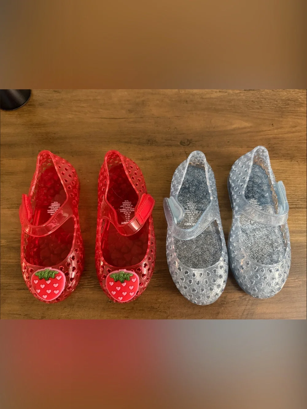 Old Navy Kids Jelly Mary Janes - Red with Strawberry Charm & Silver Glitter